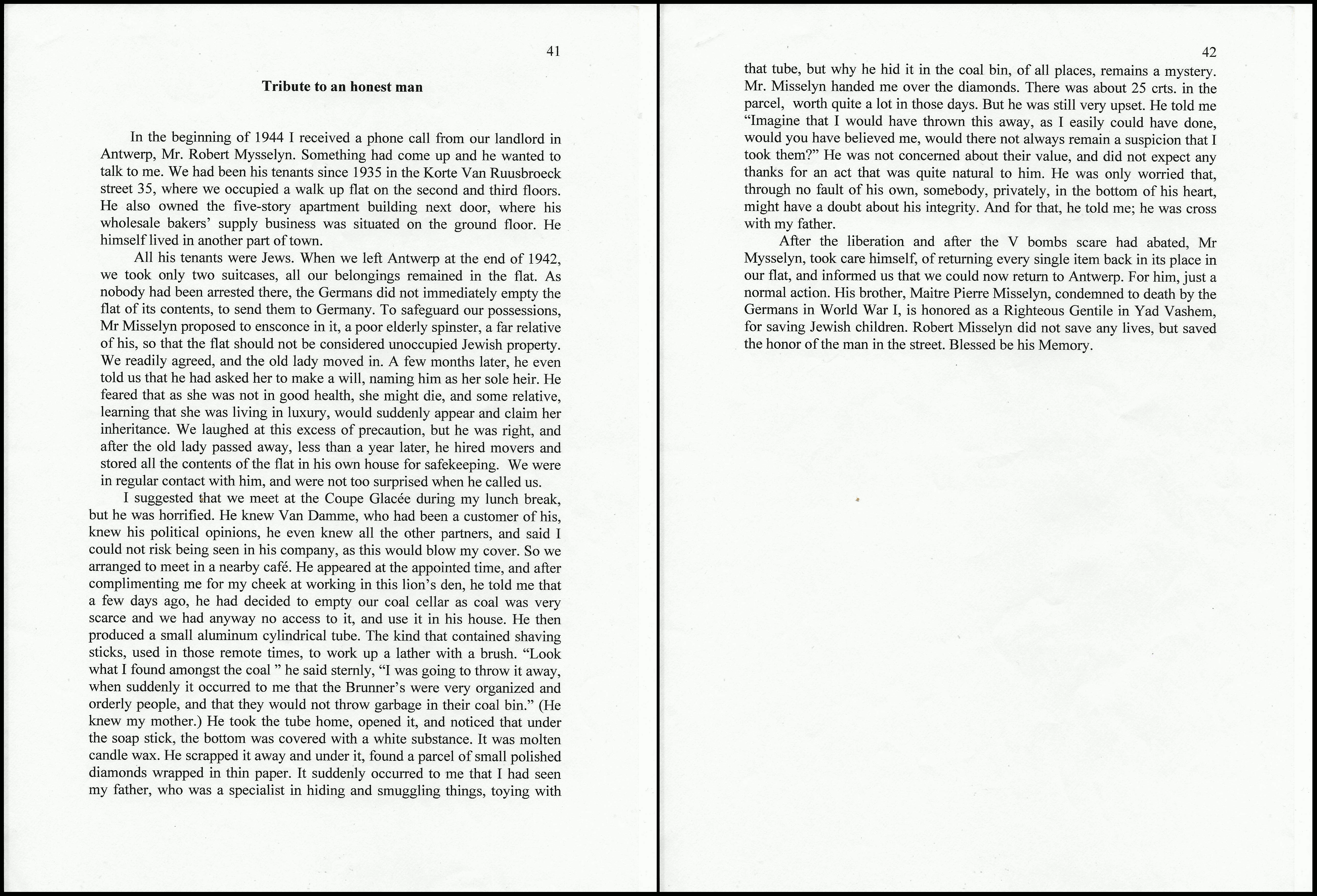 Mémoires de Henri Brunner relatives ...